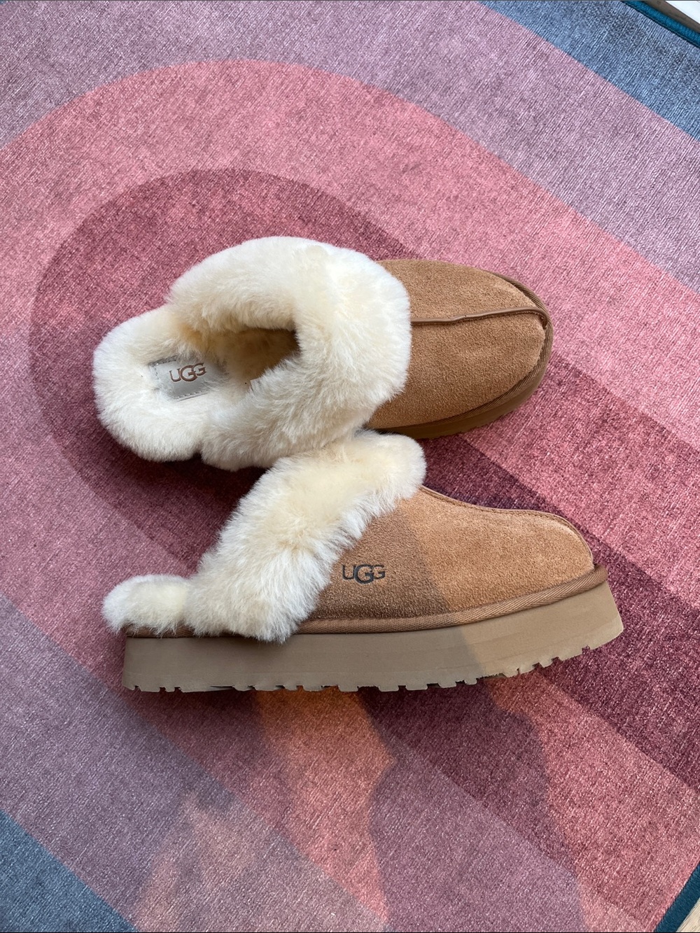 UGG Disquette Chestnut Suede Shearling Slip-On Mule